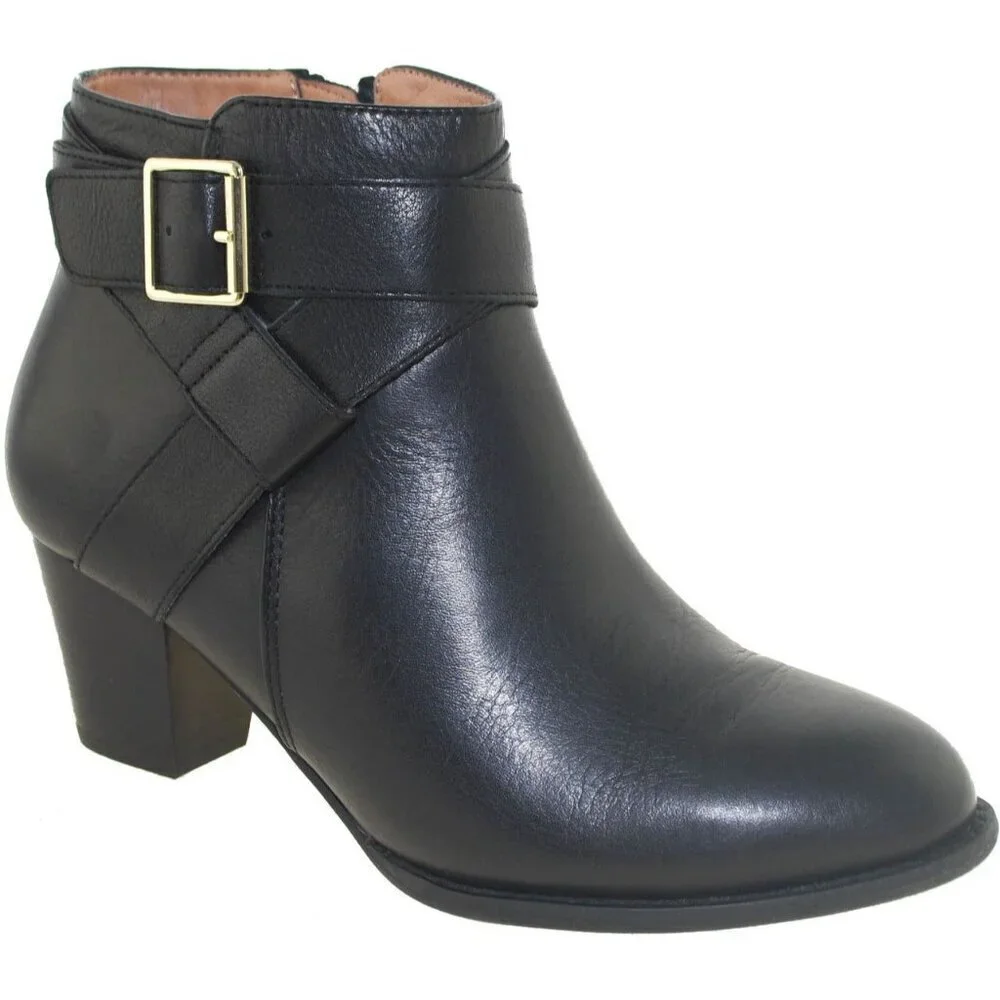 VIONIC Women 7 Black Leather Trinity Arch Support Comfort Ankle Moto Buckle Boot